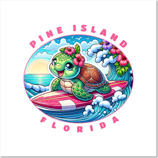 Pine Island Florida Girls Cute Surfing Sea Turtle Wall Art by grendelfly73